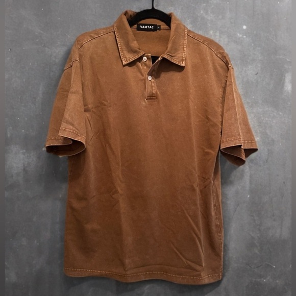 NWOT Men’s Casual Short Sleeve Golf Polo Shirt Distressed Vintage Brown Size S - Picture 7 of 7